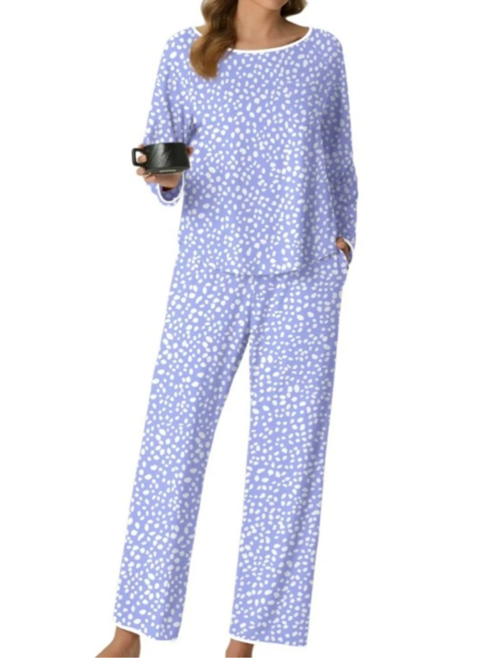 NEW Polka dot Pajamas Set 2 Pc Lounge Set Long Sleeve Pjs Long Pants L
